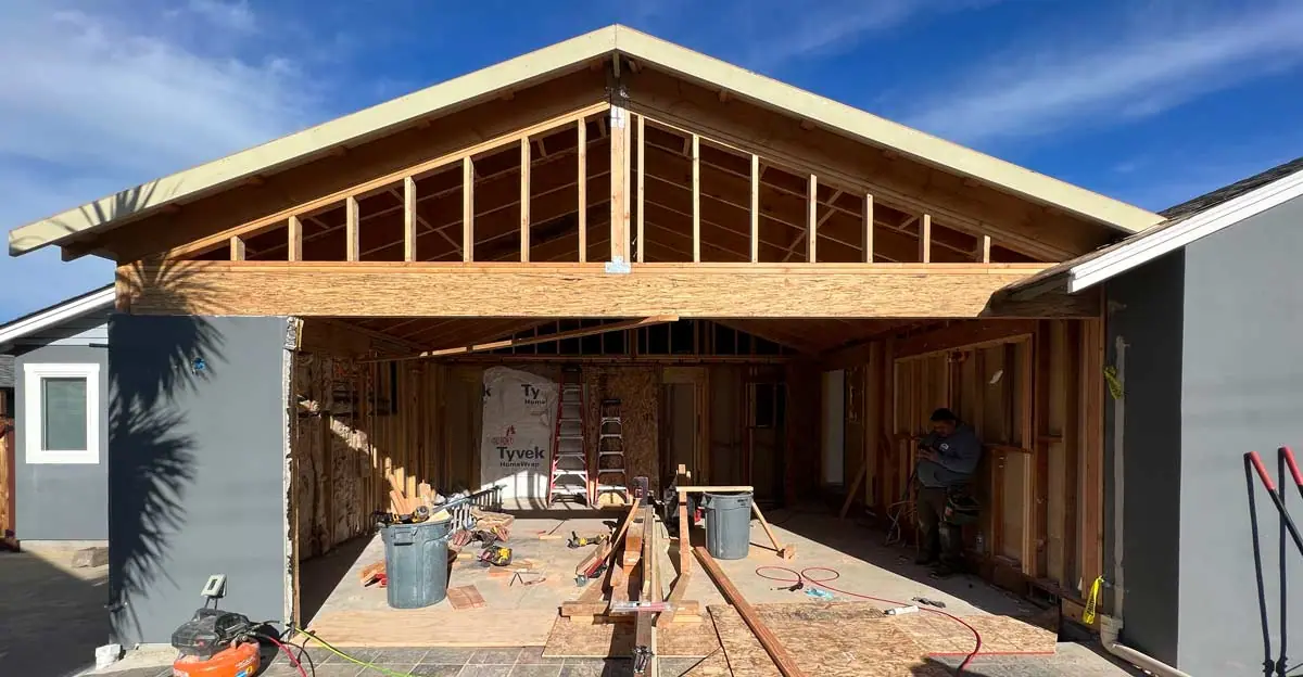 Garage conversion framing with new roof trusses