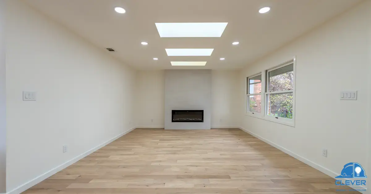 Living room with a recessed electric fireplace