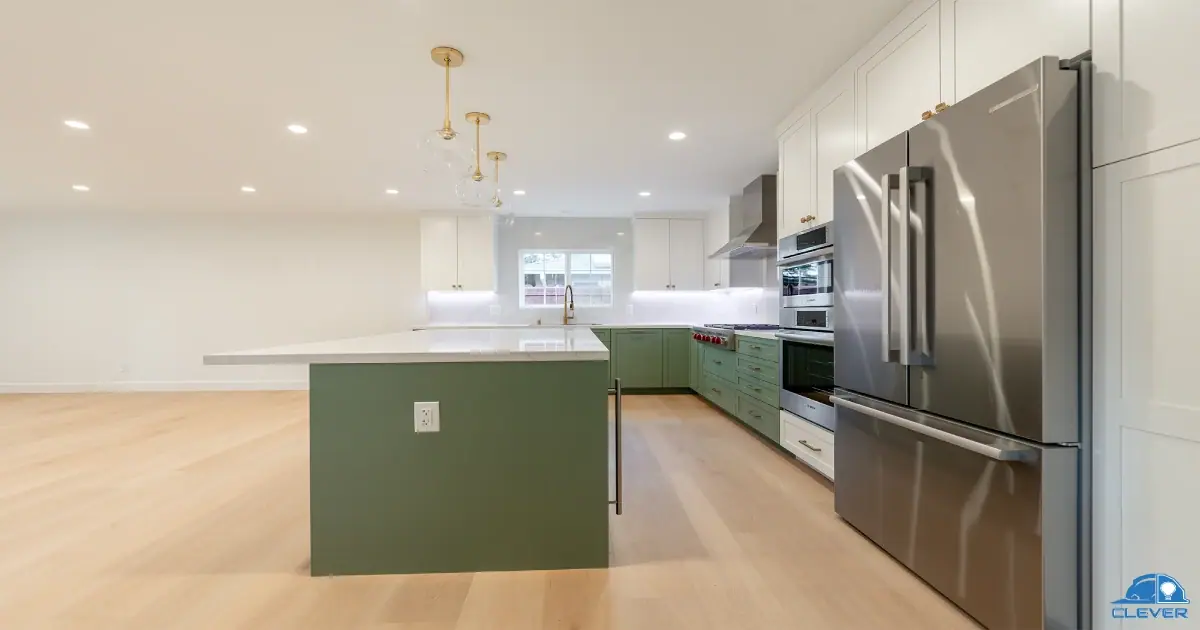 Open-concept kitchen and living area after the 500 sq ft addition