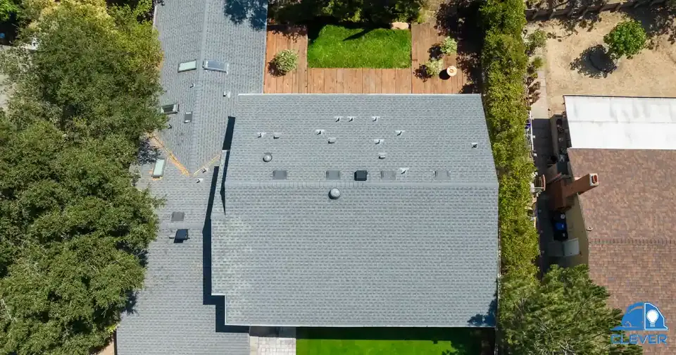Aerial view of a Bay Area home with a newly built backyard ADU