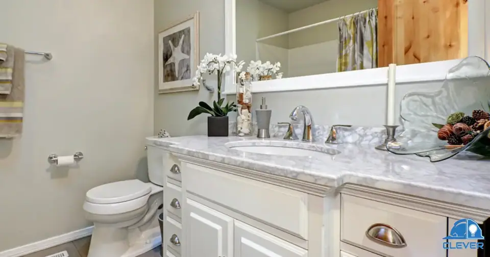 Luxury bathroom vanity with marble countertop in Menlo Park