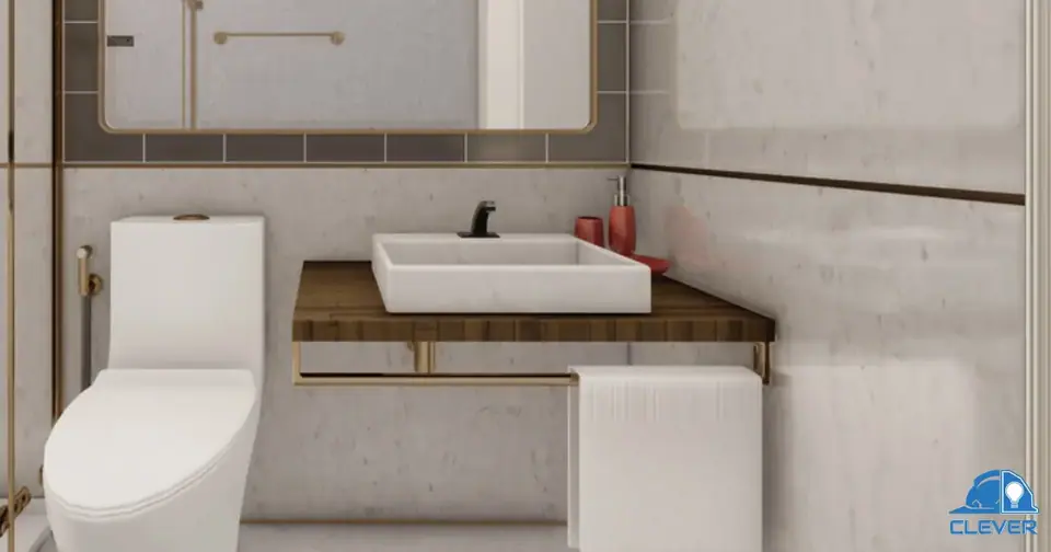 Compact powder room remodel with floating vanity