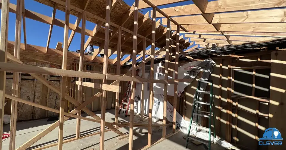 Framing stage of a stick-built ADU in Sunnyvale, CA