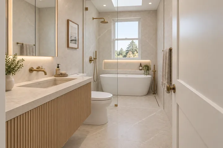 3D concept of a bathroom at the Custom finish level