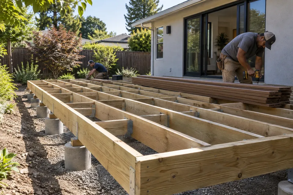 A new deck frame in a Mountain View backyard