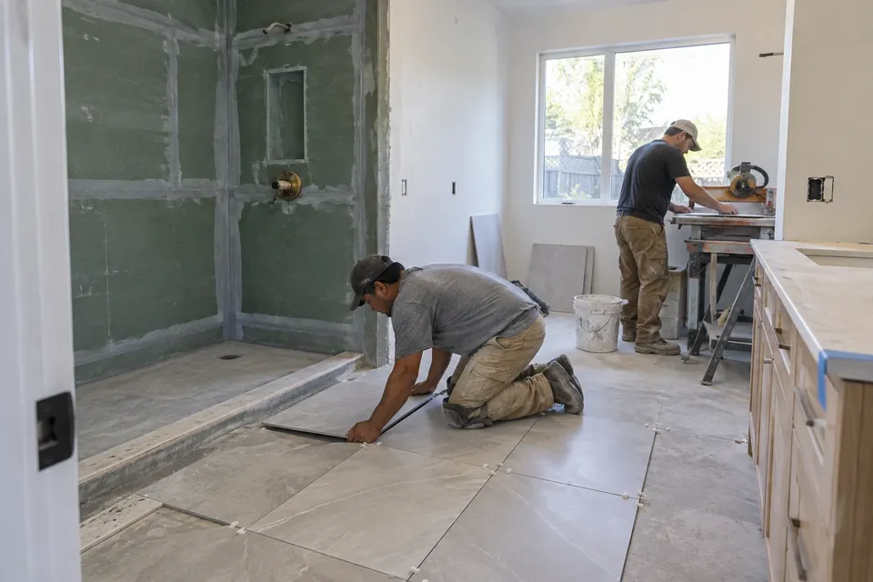 Bathroom remodel in progress in a Menlo Park home